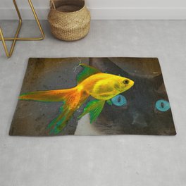 Wishful Thinking - Cat and Fish Art By Sharon Cummings Area & Throw Rug