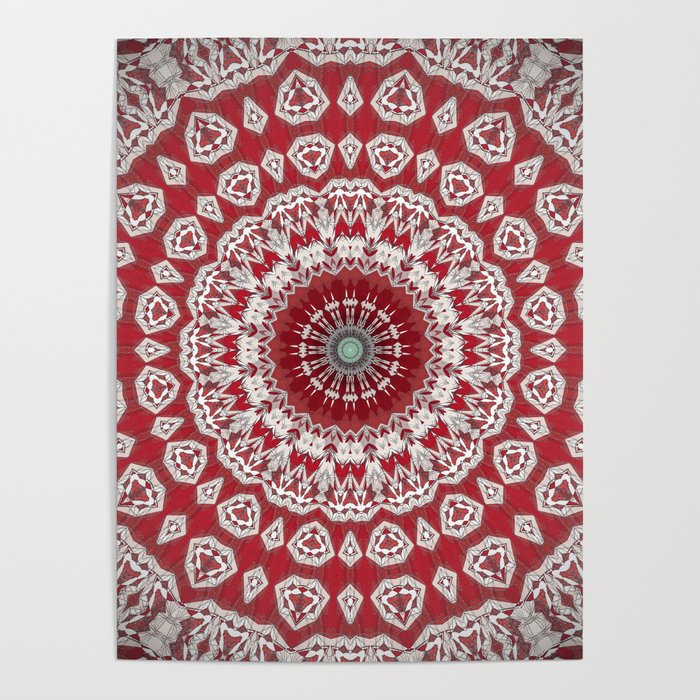 Red White Bohemian Mandala Design Poster