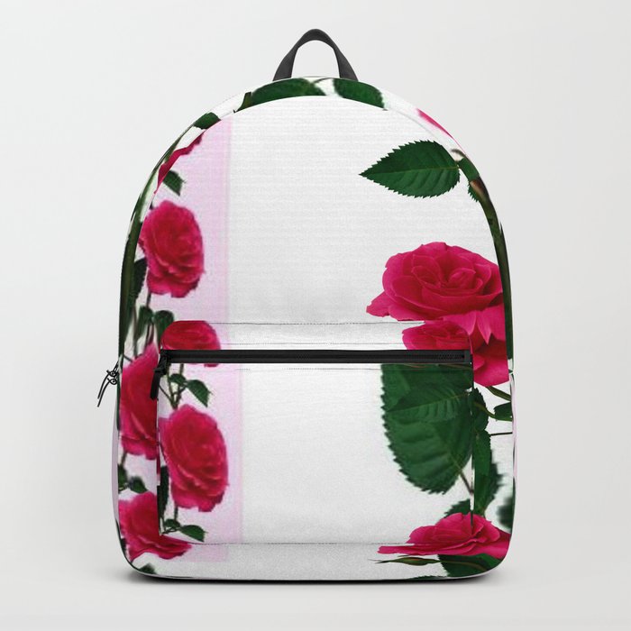 DECORATIVE CLIMBING PINK ROSES ON WHITE ART Backpack
