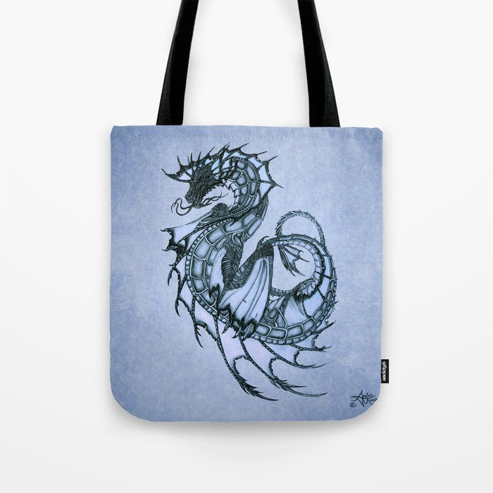 "Tsunami" by Amber Marine ~ Sea Dragon (Ice Blue Version) ~ Graphite Illustration, (Copyright 2005) Tote Bag