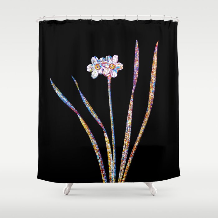 Floral Primrose Peerless Mosaic on Black Shower Curtain