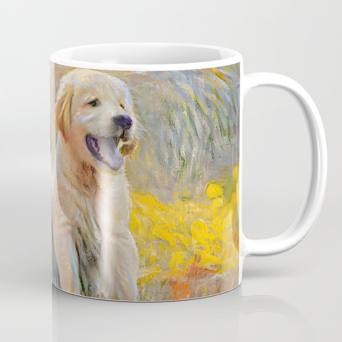 Dogs Van Gogh Style Remix Impasto Painting, Cute Pet Art Pointillism Animals, Sunny warm design Coffee Mug