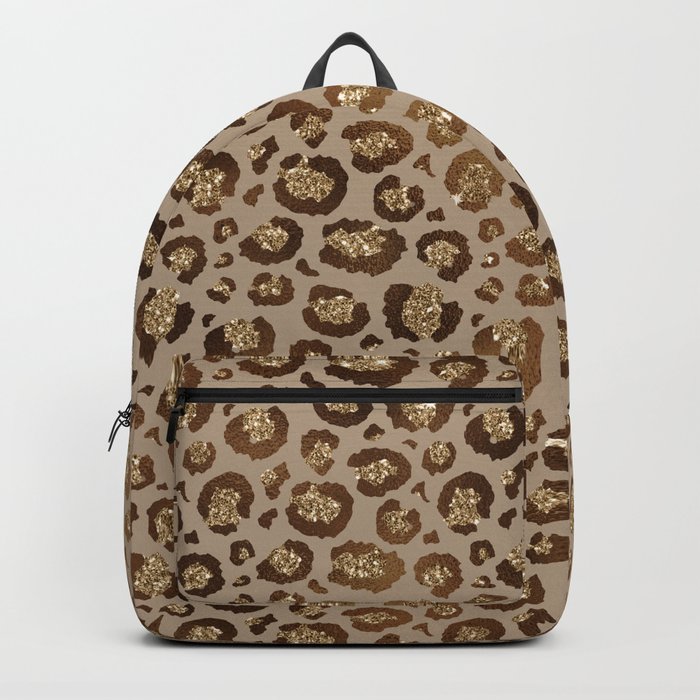Brown & Gold Leopard Print Pattern Backpack