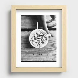 Coffee Cup On A Wooden Table (B/W Print) | Photography Recessed Framed Print