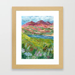 Mountain Lake with Summer Flowers Framed Art Print
