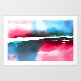Abstract Watercolor Landscapes - Blue, Pink, Teal, Green Art Print