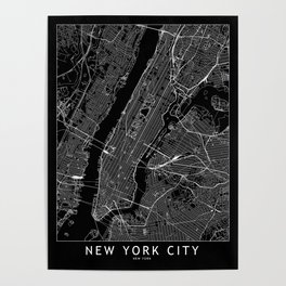 New York City Black Map Poster