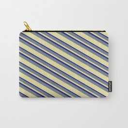 [ Thumbnail: Slate Gray, Pale Goldenrod & Midnight Blue Colored Striped/Lined Pattern Carry-All Pouch ]