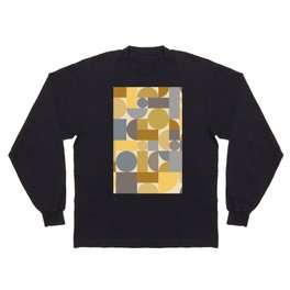 Retro Geometric Abstract Art Yellow Gray 1 Long Sleeve T-shirt
