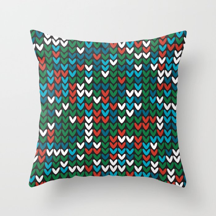 Colorful Retro Christmas knit Throw Pillow