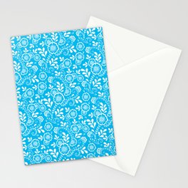 Turquoise And White Eastern Floral Pattern Stationery Card