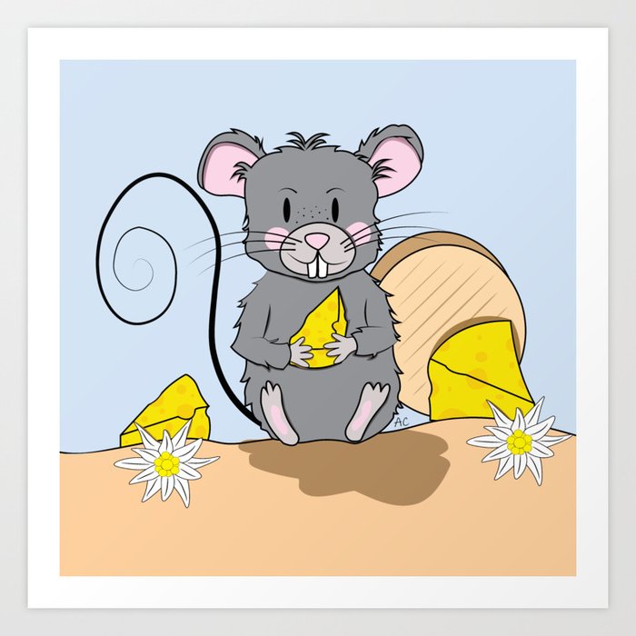 Cartoon Mouse with Cheese Art Print