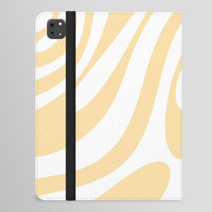 Wavy Loops Retro Abstract Pattern in Buttercream Yellow on White iPad Folio Case