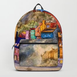 Old Edinburgh Backpack | Old, Scotland, Stormy, Watercolour, Edinburgh, Scottish, Castle, Victorian, Horse, Cart 