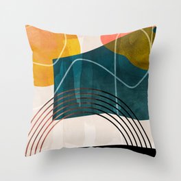 mid century shapes abstract painting Throw Pillow