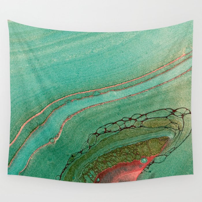 teal gold and pink acrylic agate Wall Tapestry