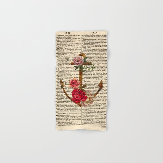 Vintage Anchor with Flowers Dictionary Art Hand & Bath Towel