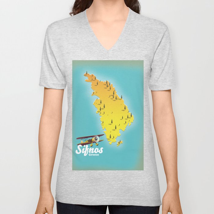 Sifnos Greece retro map V Neck T Shirt