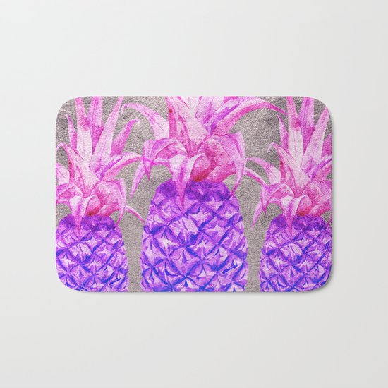 Pineapple on silver Bath Mat