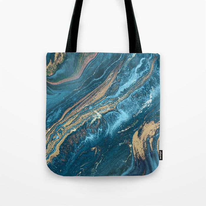 Teal Blue Emerald Marble Waves Tote Bag