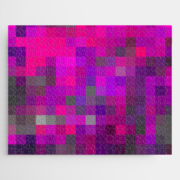 geometric pixel square pattern abstract background in purple pink Jigsaw Puzzle