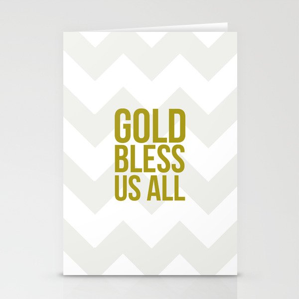 Gold Bless Us All Chevron Print Stationery Cards