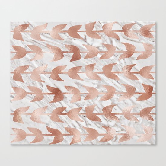 Rose gold vines on marble Canvas Print