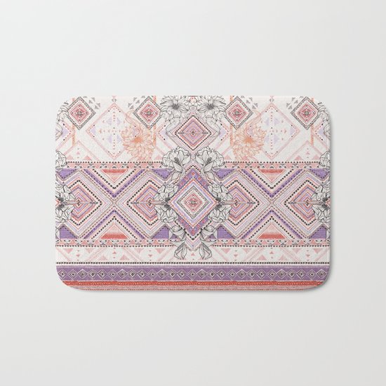 Aztec Lines Floral Bath Mat