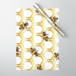  Golden honeycomb with honeybees on a white background. Wrapping Paper