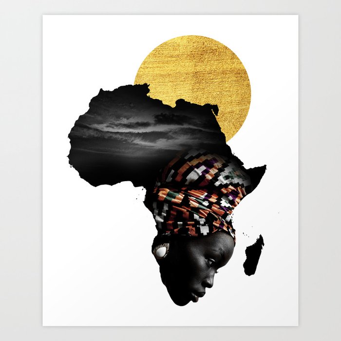 Africa Map Afrocentric Black Woman Portrait Art Print