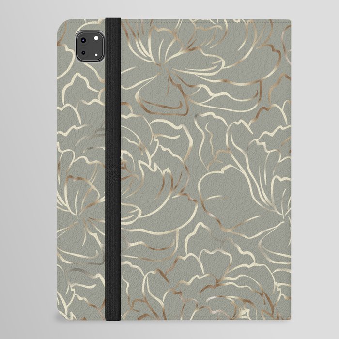 Modern Abstract Flower Garden Line Art in Evergreen Copper iPad Folio Case