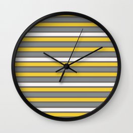 Yellow grey white stripes Wall Clock