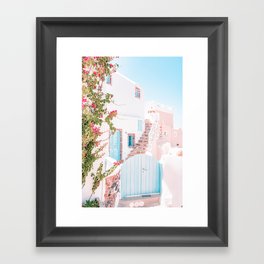 Santorini Greece Mamma Mia Pink House Travel Photography Framed Art Print