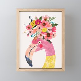 Pink flamingo with flowers on head Framed Mini Art Print