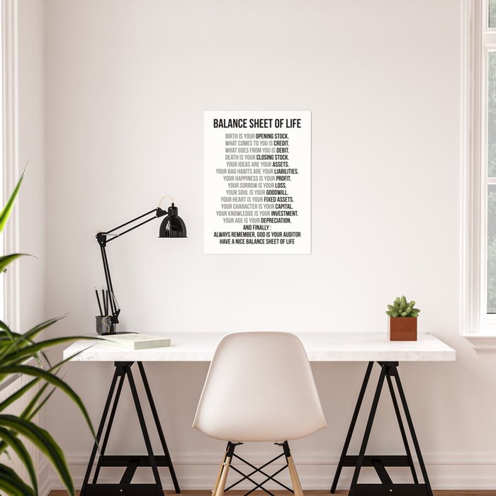 Balance Sheet Of Life, Office Wall | Office Office Gifts Office Poster by Art, motiposter Decor, Art, Society6