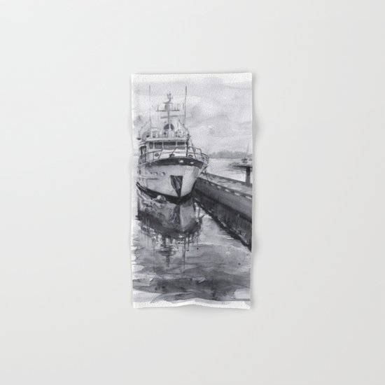 Kirkland Marina Waterfront Boat Watercolor Seattle Hand & Bath Towel
