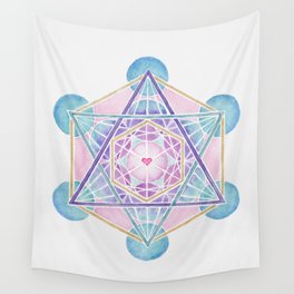 Watercolor Metatron's Cube Sacred Geometry Wall Tapestry