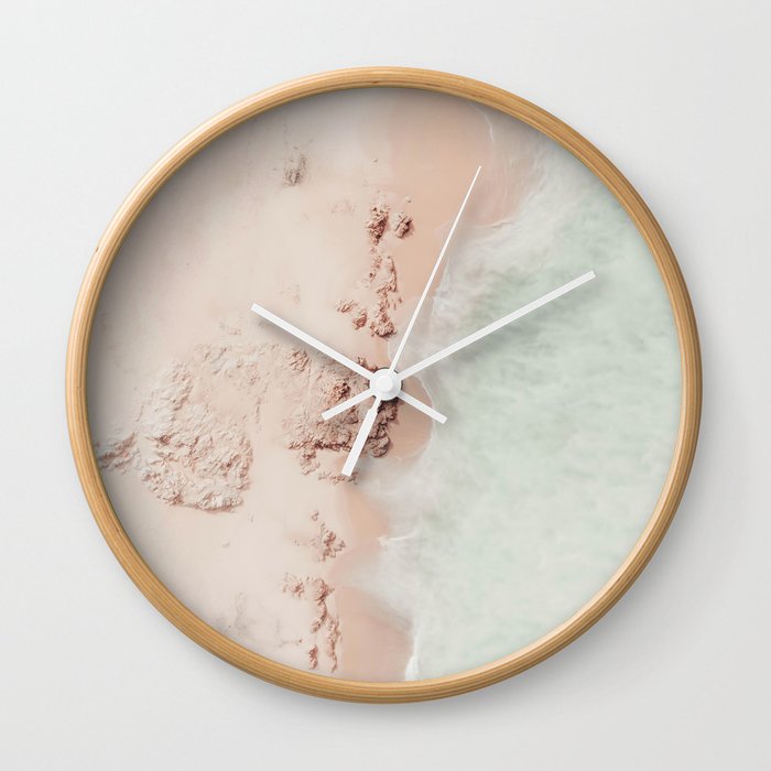 Aerial Mint Green Ocean - Pastel Beach - Minimal Beach - Sea Travel  photography Wall Clock