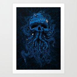 blue kraken skull Art Print