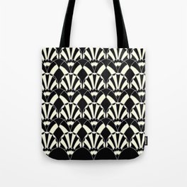 Art Deco Fans 1.3 Black Background Silver & Cream Tote Bag