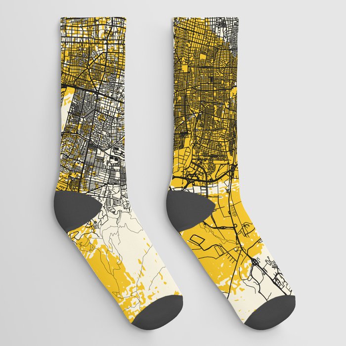 Santiago, Chile - Artistic City Map Painting Socks