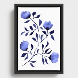 Happy Blue watercolor floral  Framed Canvas