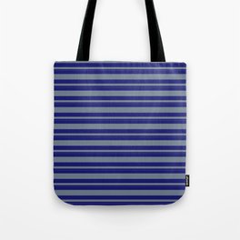 [ Thumbnail: Midnight Blue & Slate Gray Colored Lined Pattern Tote Bag ]