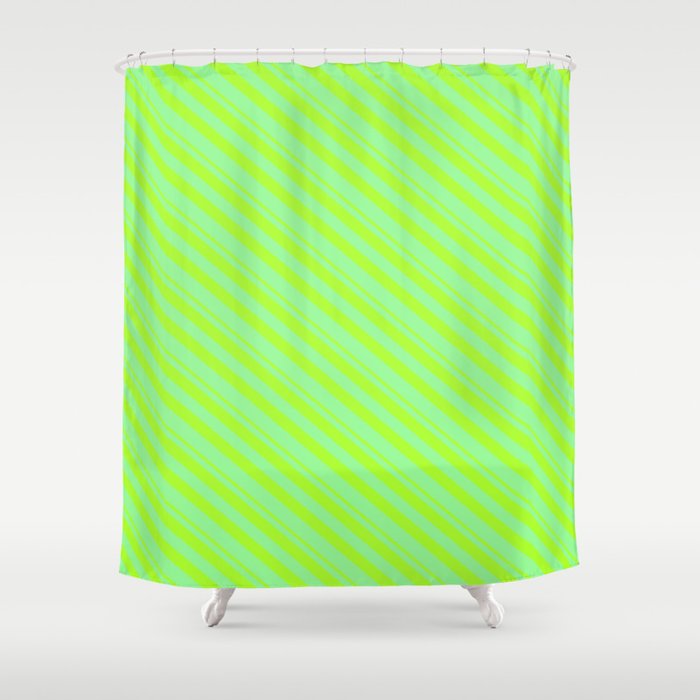 Light Green and Green Colored Stripes/Lines Pattern Shower Curtain