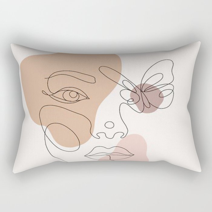 Mid Century Woman Face Boho Minimal Abstract Rectangular Pillow