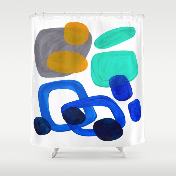 Minimalist Abstract Mid Century Modern Expressionist Organic Pattern Colorful Blue Aquamarine Teal Shower Curtain