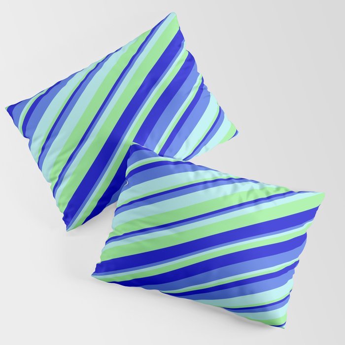 Turquoise, Light Green, Blue, and Royal Blue Colored Stripes/Lines Pattern Pillow Sham