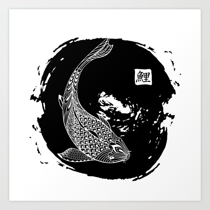 japanese koi fish drawing black and white