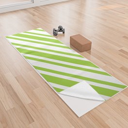 [ Thumbnail: Green and White Colored Striped Pattern Yoga Towel ]