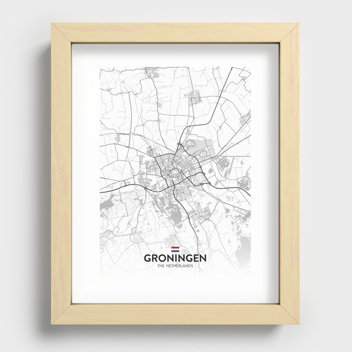 Groningen, Netherlands - Light City Map Recessed Framed Print